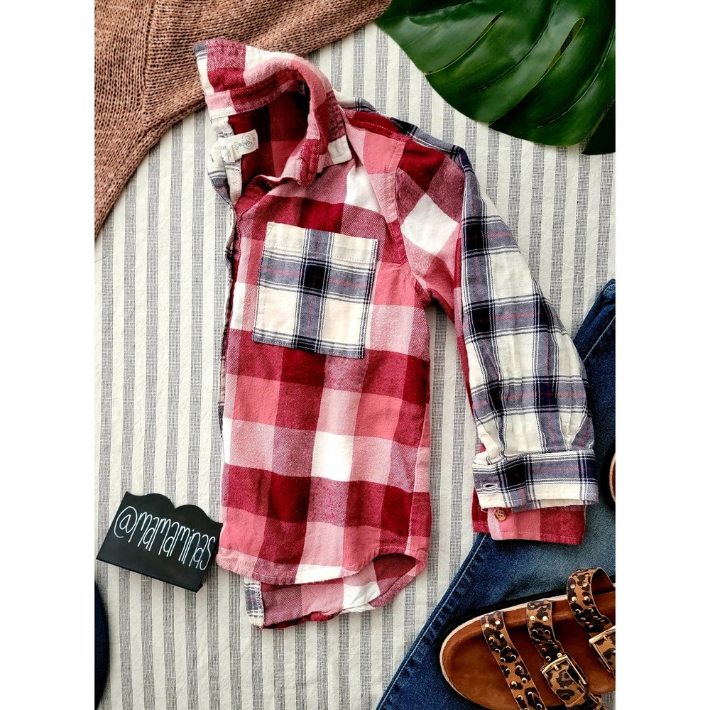 Two Tone Plaid Cropped Long Sleeve Flannel